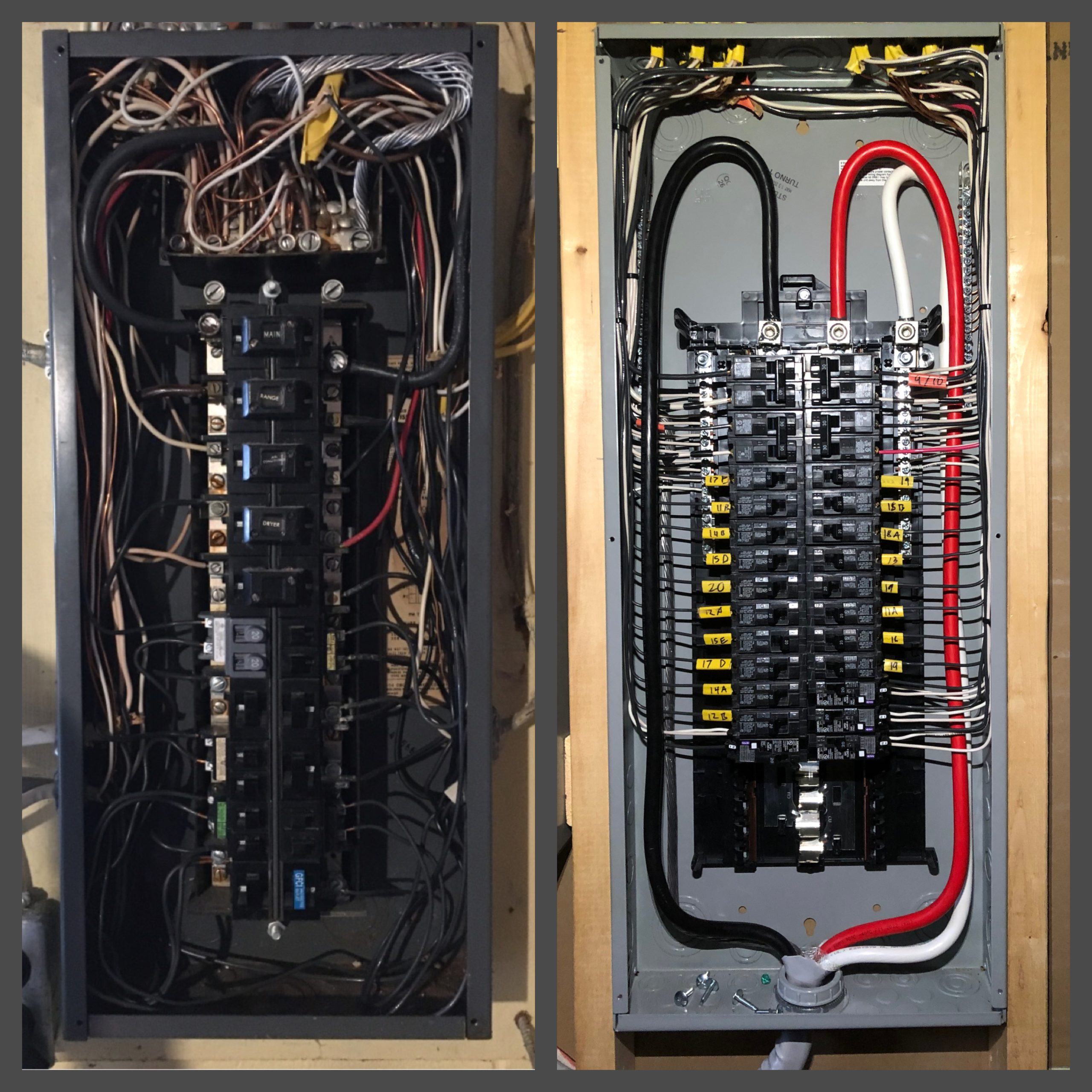 Electrical panel before and after upgrade